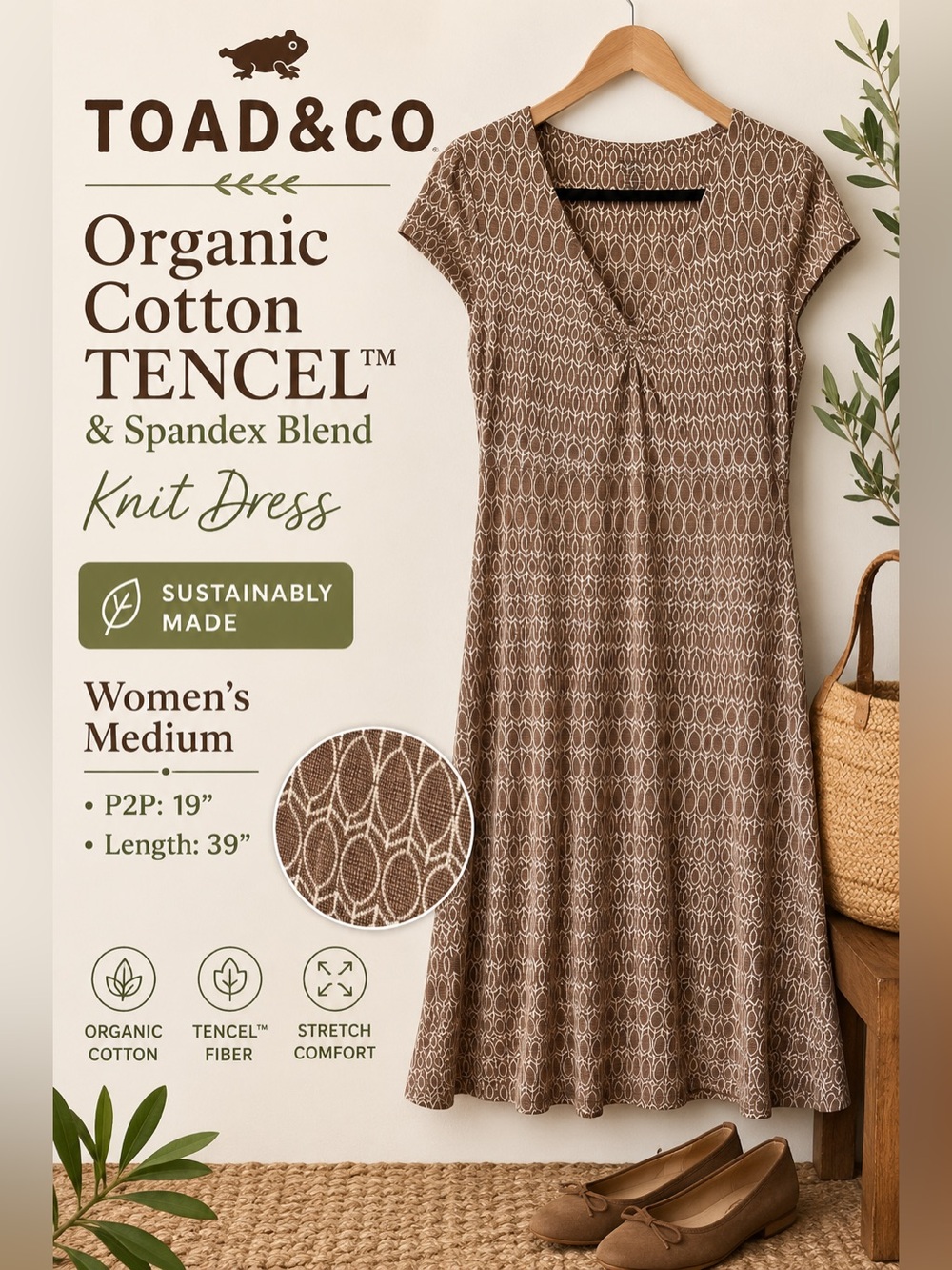 Toad&Co Organic Cotton TENCEL™ Blend Geometric Print Knit Dress Women’s Medium